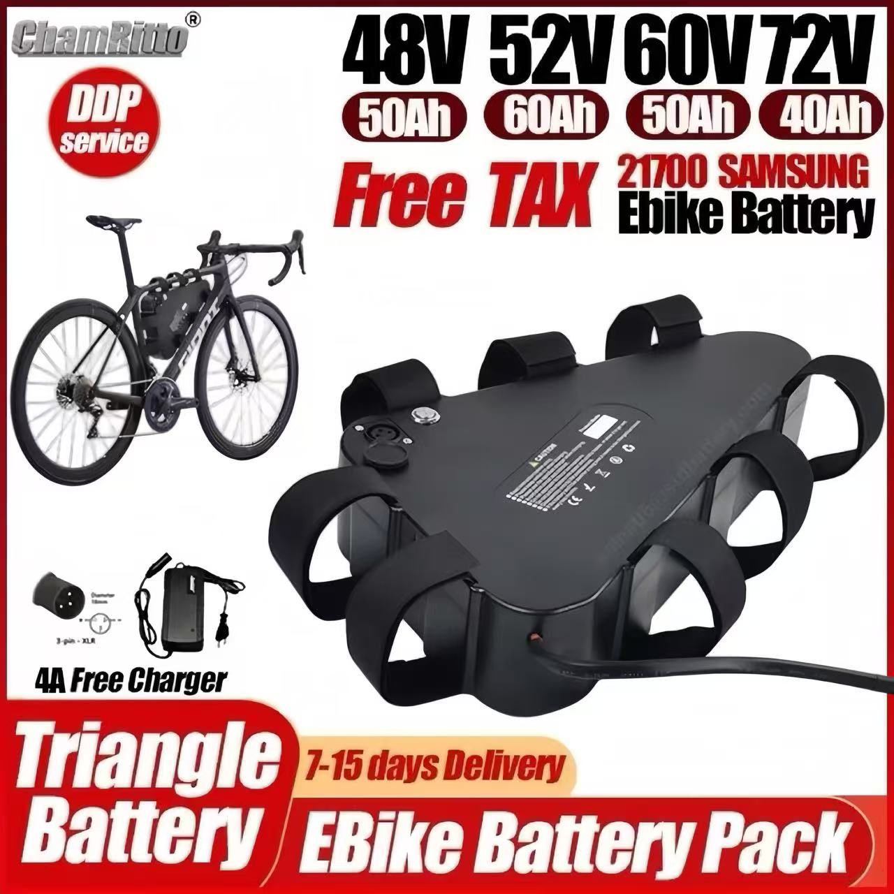 Batterie triangulaire pour vél - 72V 50Ah 21700 Lithium Battery avis et prix